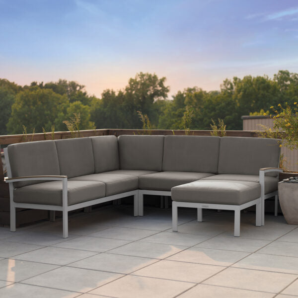 Oxford Garden Travira Modular Loveseat Left – Flint Frame with Stone Fabric & Natural Tekwood Arm