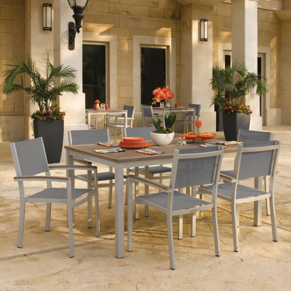 Oxford Garden Travira 63-Inch Rectangle Tekwood 7 Piece Dining Set with Titanium Sling Chairs