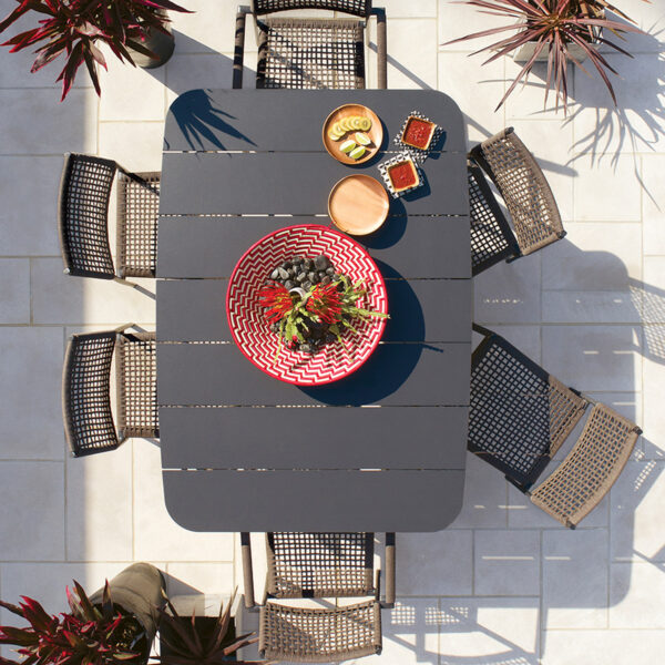 Oxford Garden Eiland All-Aluminum 63" Rectangular Dining Table – Carbon or Taupe Frame