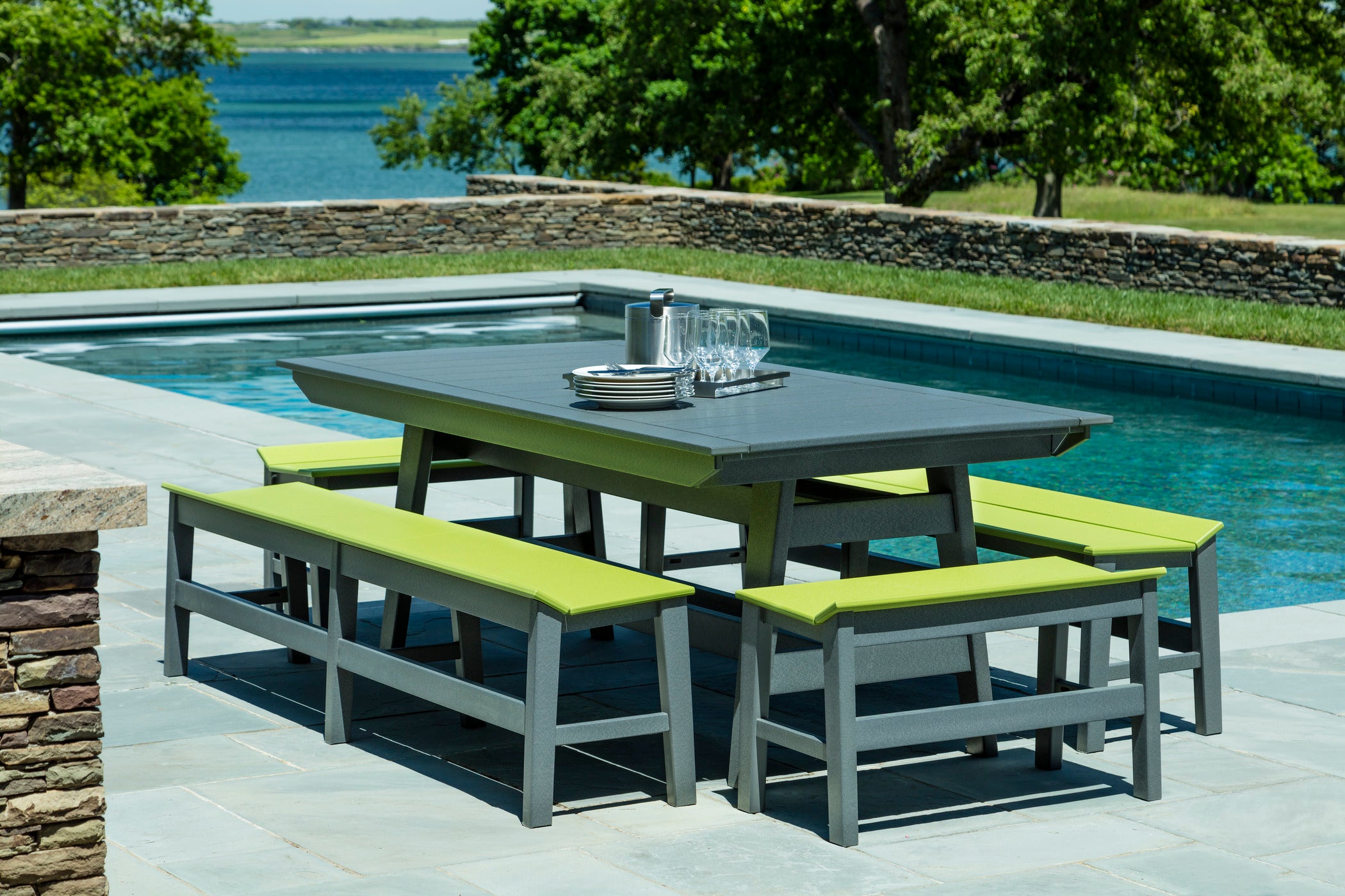 Seaside Casual SYM Dining Bench – Modern Outdoor Seating for Entertaining