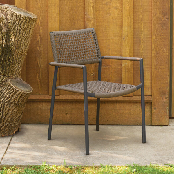 Oxford Garden Eiland Armchair – Carbon, Burnish, or Taupe Frame with Mocha Sling Seat & Back