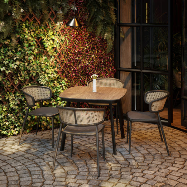 Oxford Garden Mende Dining Chair – Carbon Frame with Ninja Seat & Blonde Cane Weave Back