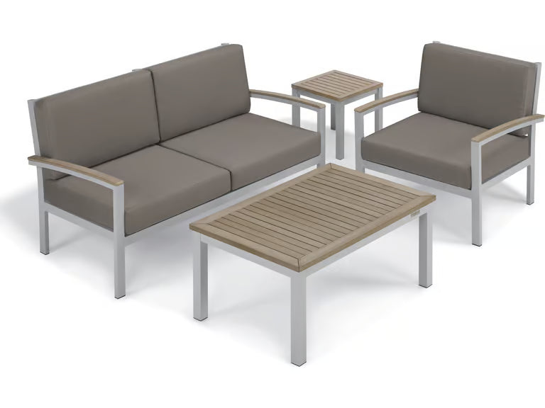 Oxford Garden Travira Aluminum 4 Piece Lounge Set with Stone Cushions
