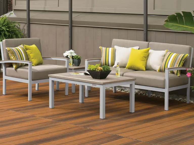 Oxford Garden Travira Aluminum 4 Piece Lounge Set with Stone Cushions