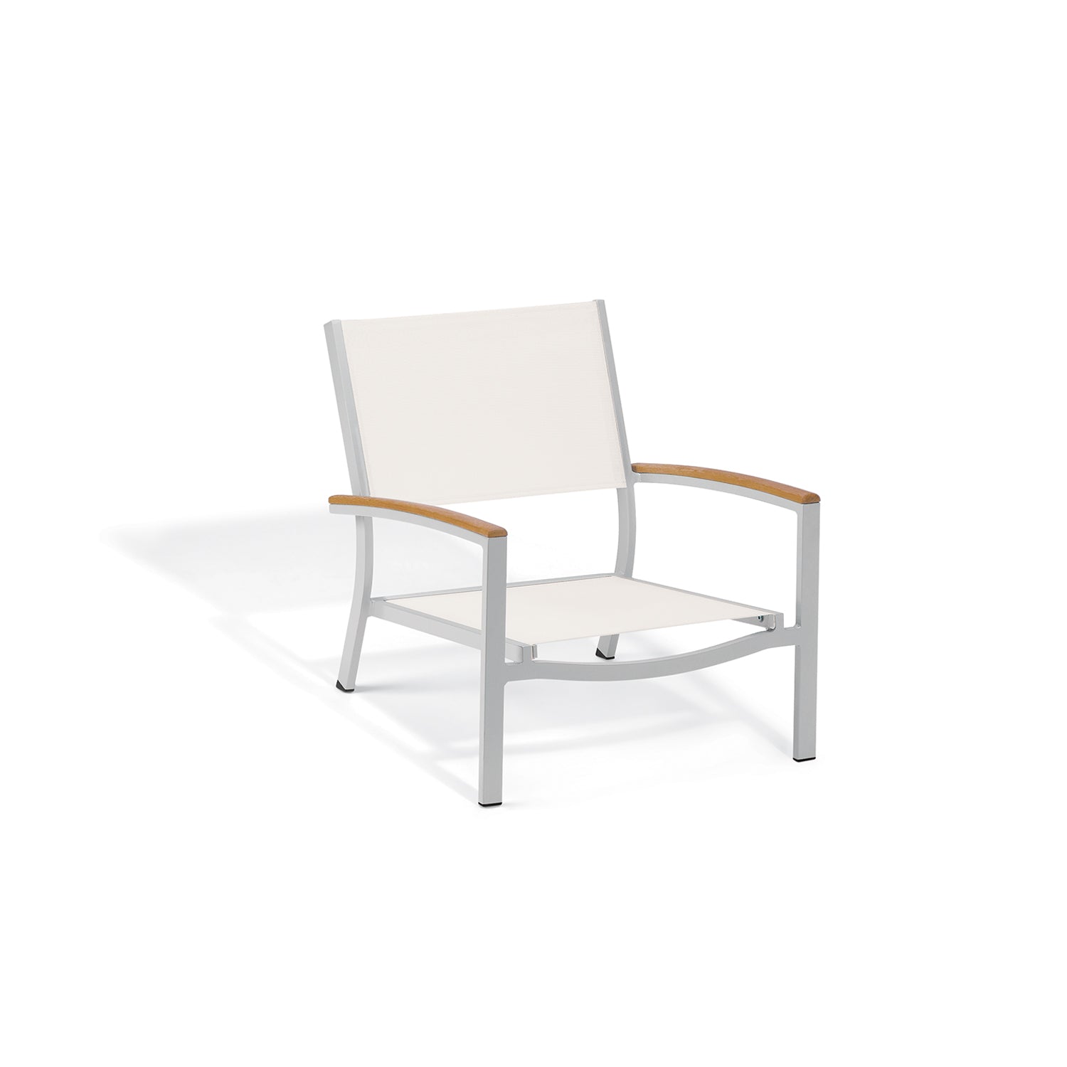 Oxford Garden Travira Sling Beach Lounge Chair – Flint Frame with Sling Fabric & Natural Tekwood Arms