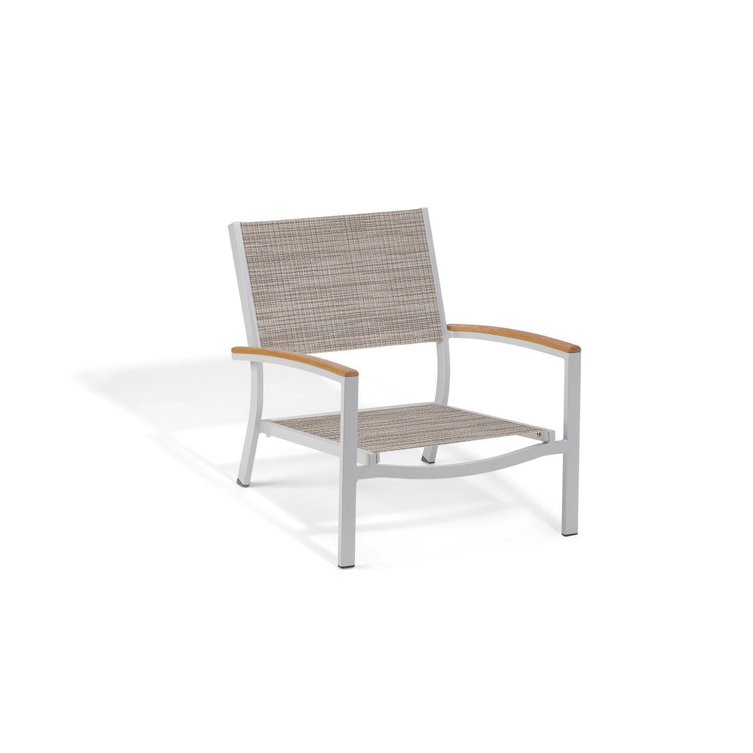 Oxford Garden Travira Sling Beach Lounge Chair – Flint Frame with Sling Fabric & Natural Tekwood Arms