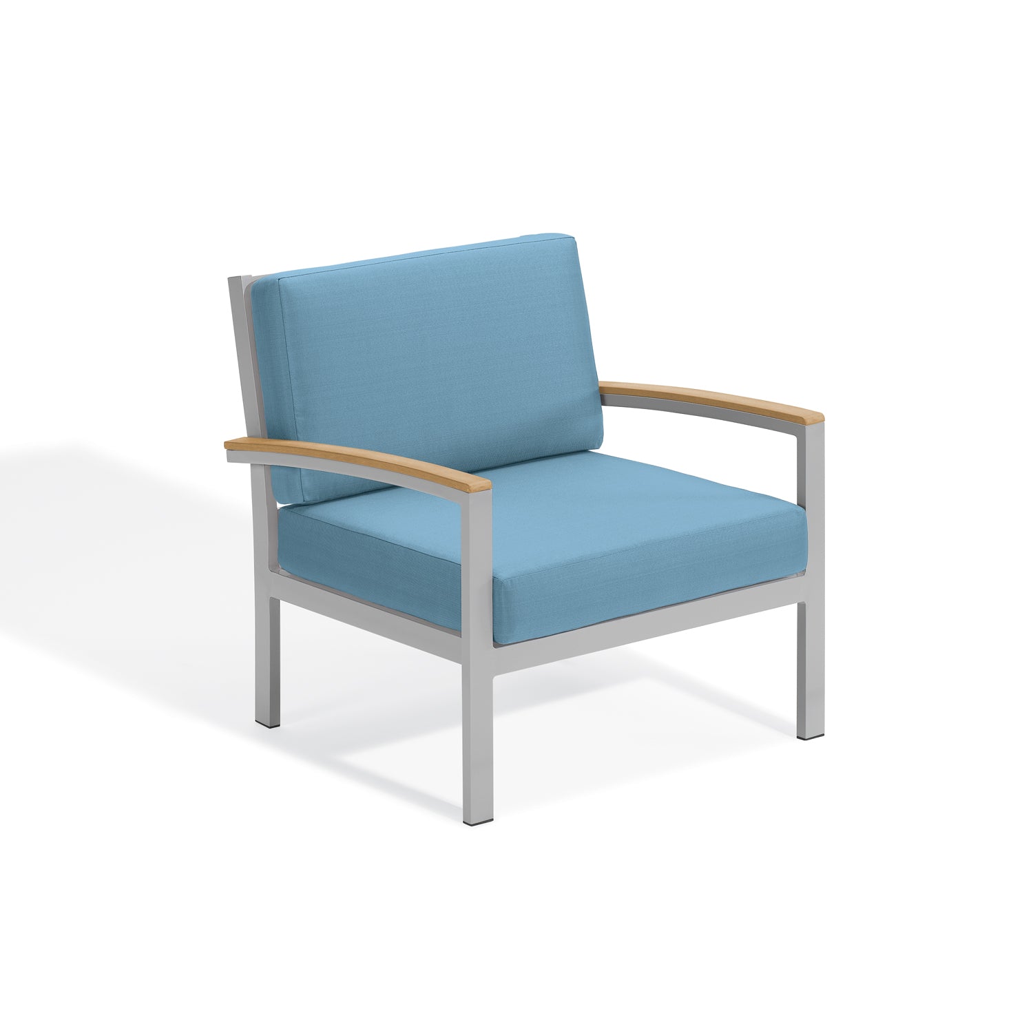 Oxford Garden Travira Cushion Lounge Chair – Flint Frame with Stone, Midnight Blue or Ice Blue Cushions & Natural Tekwood Arms