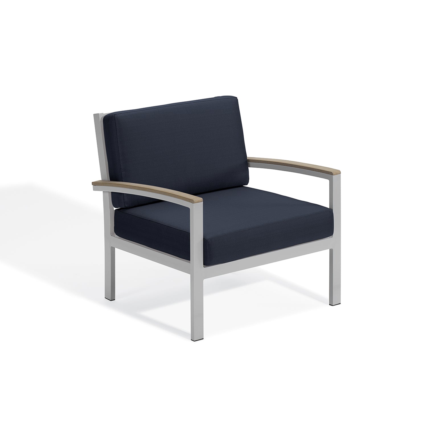 Oxford Garden Travira Cushion Lounge Chair – Flint Frame with Stone, Midnight Blue or Ice Blue Cushions & Vintage Tekwood Arms