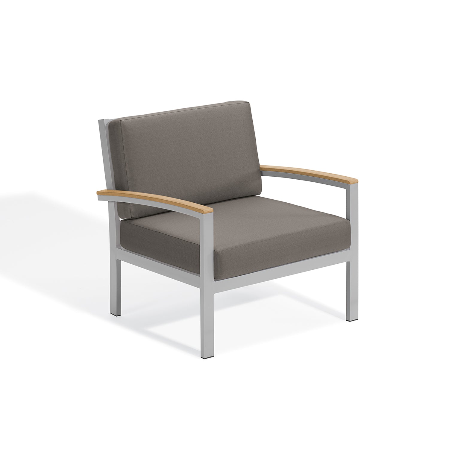 Oxford Garden Travira Cushion Lounge Chair – Flint Frame with Stone, Midnight Blue or Ice Blue Cushions & Natural Tekwood Arms