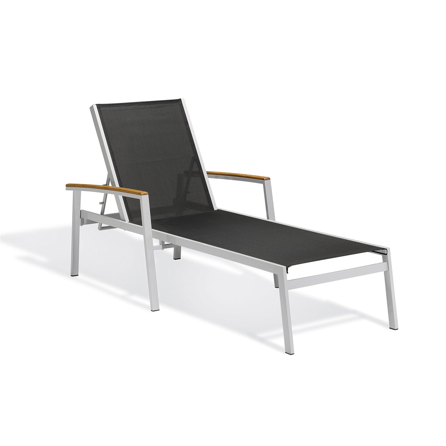 Oxford Garden Travira Sling Chaise Lounge – Flint Frame with Bellows Sling & Natural Tekwood Arm