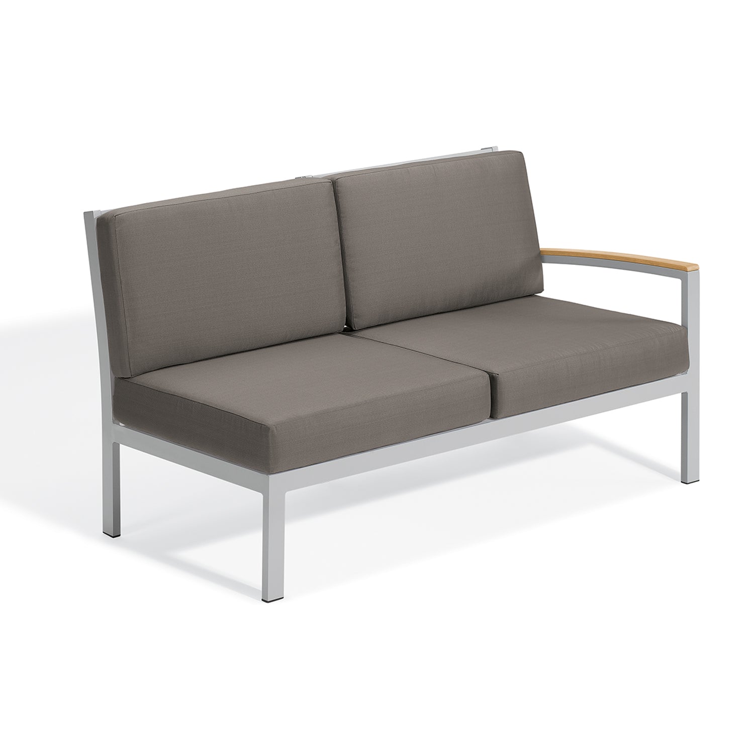 Oxford Garden Travira Modular Loveseat Left – Flint Frame with Stone Fabric & Natural Tekwood Arm