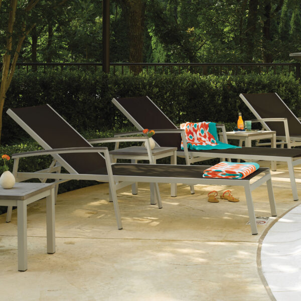 Oxford Garden Travira Sling Chaise Lounge – Flint Frame with Bellows Sling & Vintage Tekwood Arms