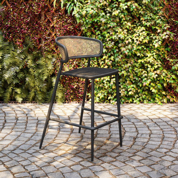 Oxford Garden Mende Bar Chair – Carbon Frame with Ninja Seat & Blonde Cane Weave Back